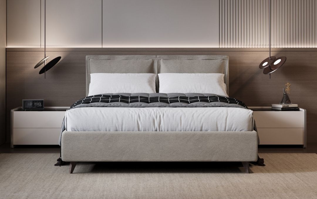 Letto Narciso - Tessuto, Beige, Matrimoniale con contenitore Letto Narciso - Tessuto, Beige, Matrimoniale con contenitore